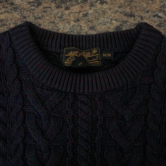 Vintage 90s Eddie Bauer Mens Cable Knit Sweater Size M Outdoor Classic Heritage - Picture 4 of 9
